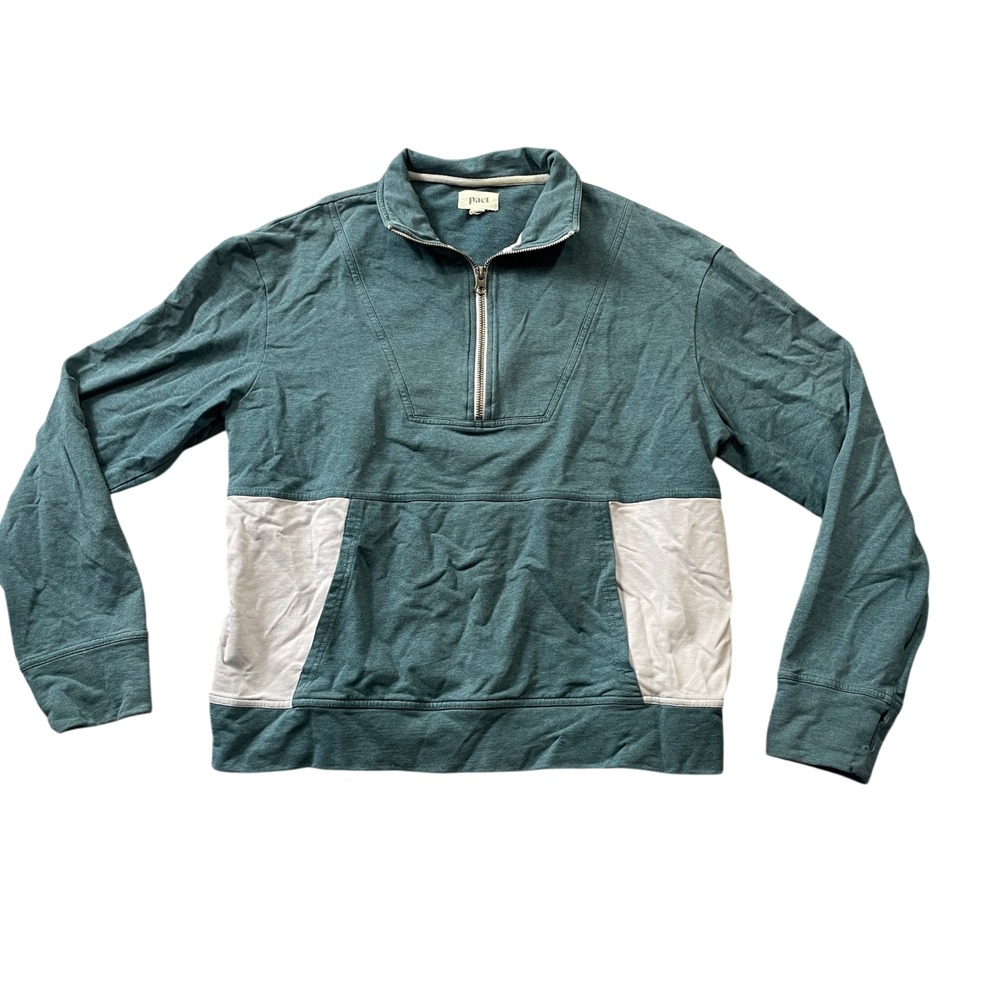Pact Medium 1/4 Zip Sweatshirt Pockets Long Sleeve Cotton Blend Thumbies
